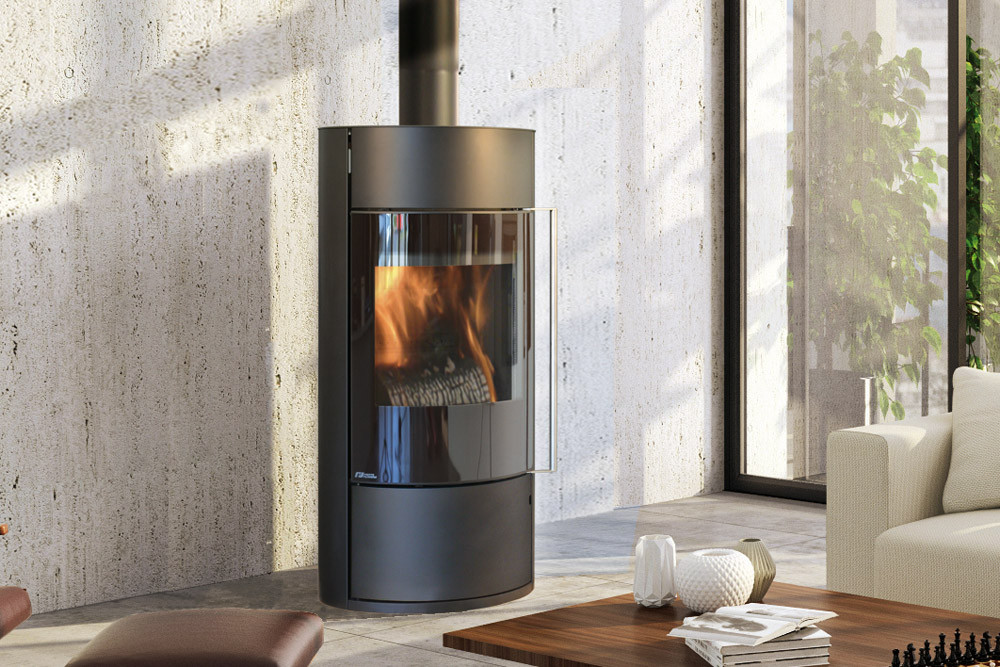 Pôele à bois Lona porte verre sérigraphié