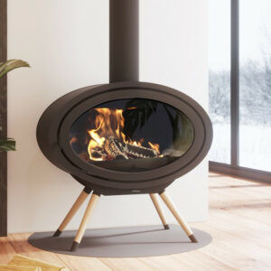 Poêle à bois Oval Front sur pieds bois